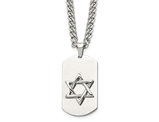 Mens Stainless Steel Star of David Dog Tag Pendant Necklace with Chain (24 Inches)